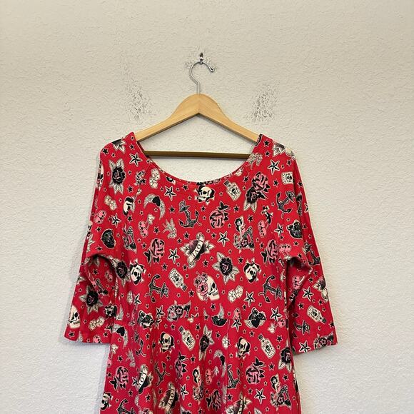 TORRID Mini Studio Luxe Babydoll Dress Red Skull Ponte Knit Grunge - Picture 5 of 11